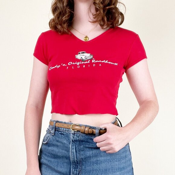 Vintage 90s Y2K Baby Tee Cropped Top Crop Graphic T-Shirt Fitted Sexy 90's 2000s - Picture 1 of 7